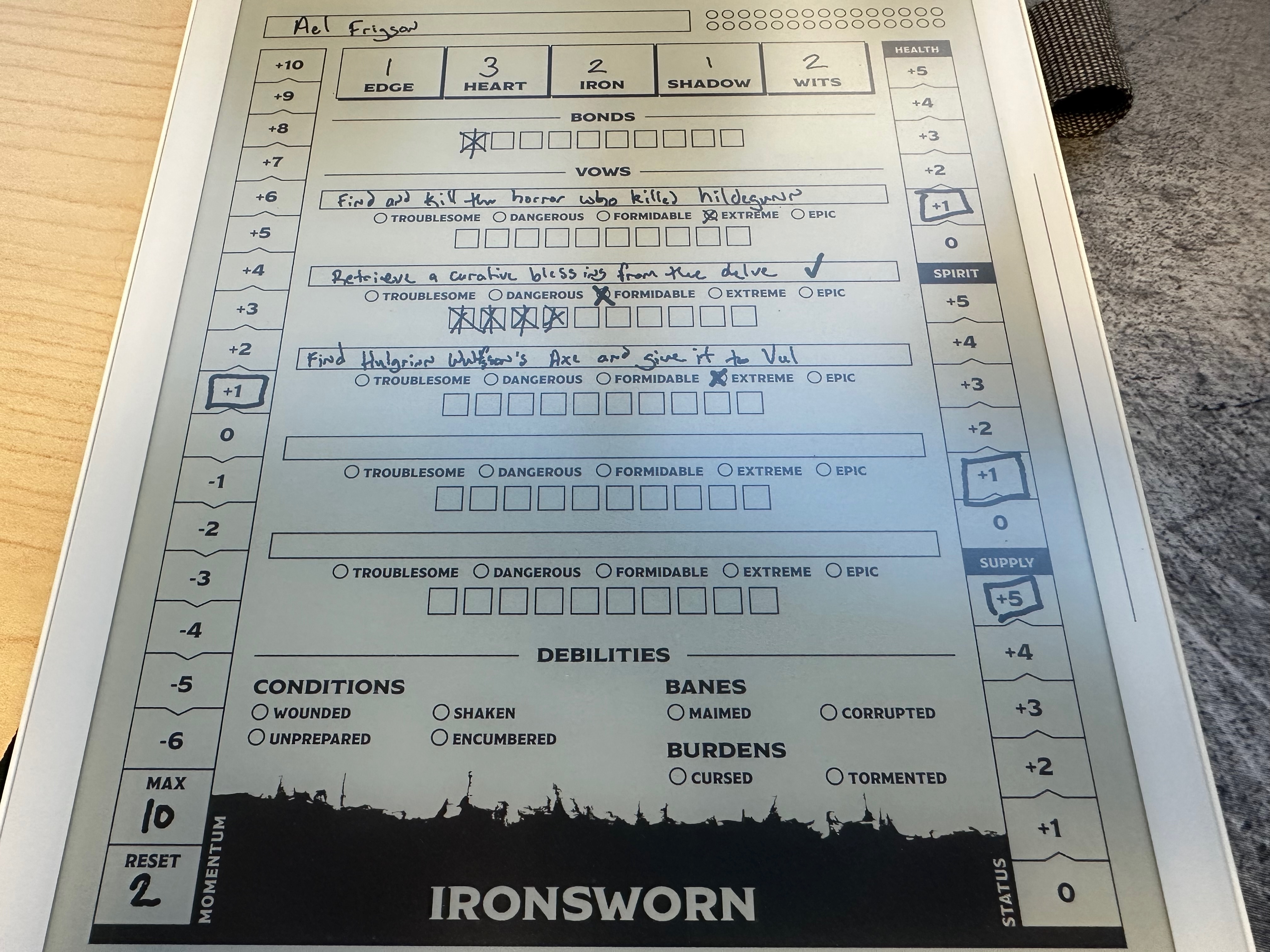 Supernote Ironsworn Character Sheet